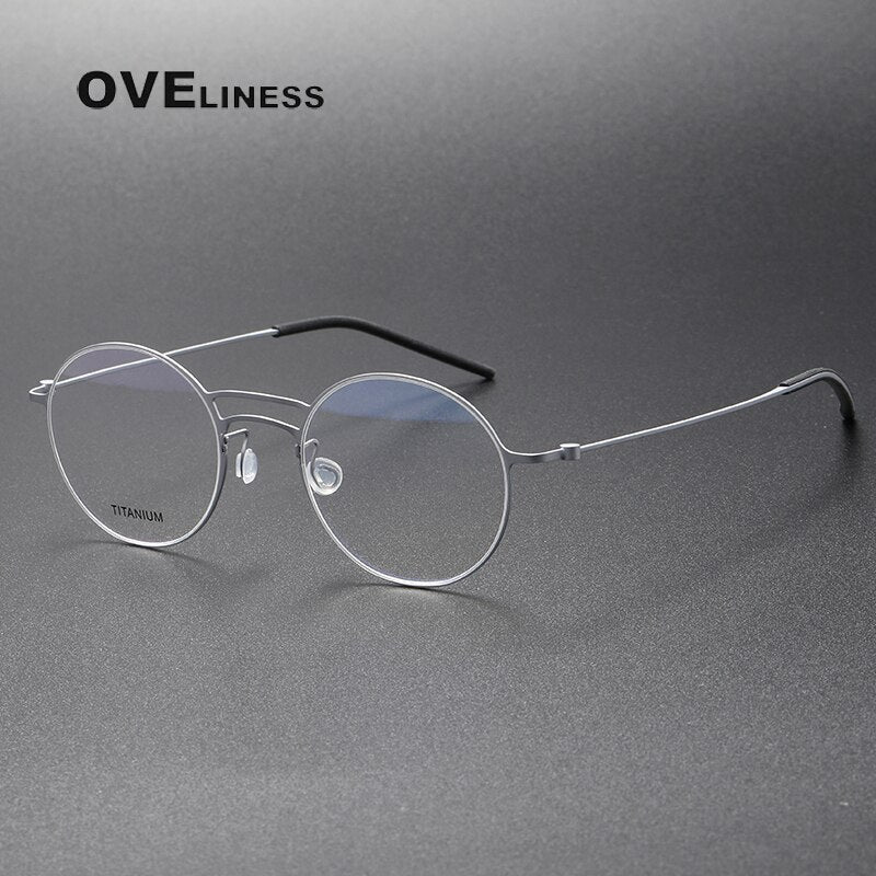 Oveliness Unisex Full Rim Round Screwless Double Bridge Titanium Eyeglasses 5518 Full Rim Oveliness silver  