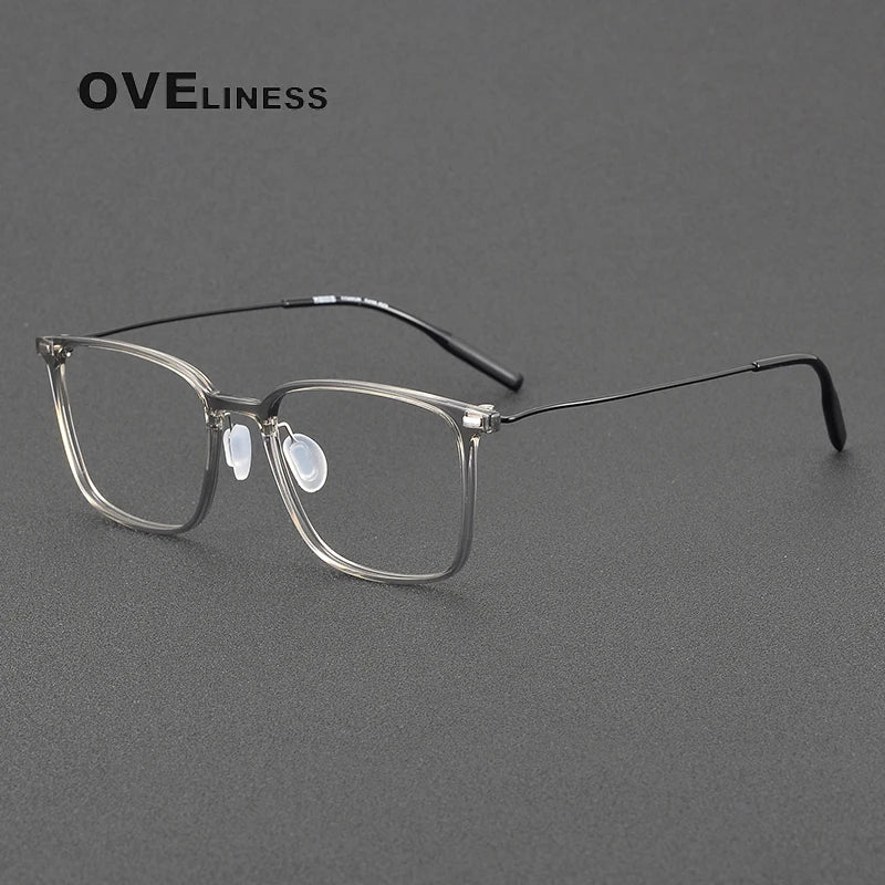 Oveliness Women's Full Rim Square Acetate Titanium Eyeglasses 8673 Full Rim Oveliness grey black  