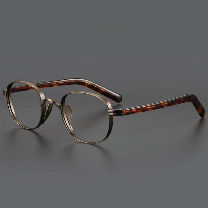 Yimaruili Men's Full Rim Oval Square Acetate Titanium Eyeglasses Y8017 Full Rim Yimaruili Eyeglasses Bronze  