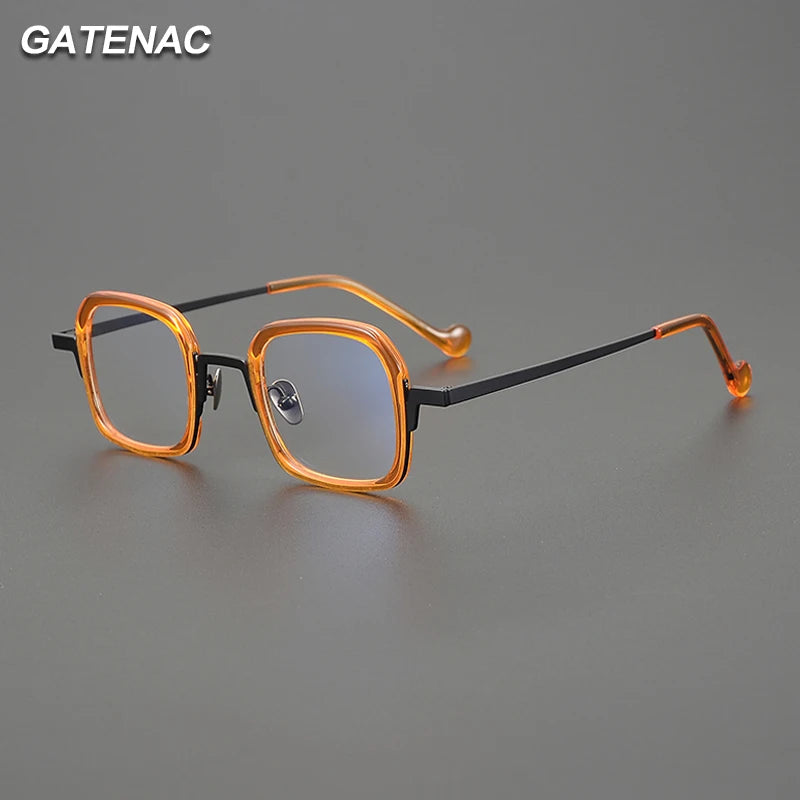 Gatenac Unisex Full Rim Square Titanium Acetate Eyeglasses G1530 Full Rim Gatenac   