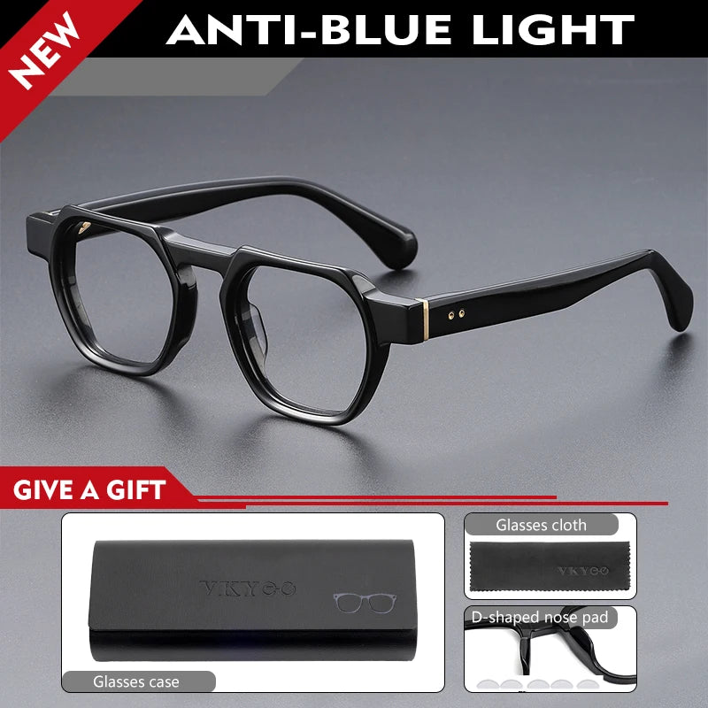 Vicky Men's Full Rim Big Flat Top Oval Acetate Alloy Reading Glasses 755009