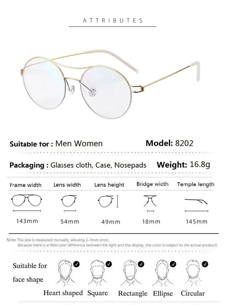 Bobbie 820241 Unisex Double Bridge Full Rim Round Titanium Frames — view 2 | Bobbie at FuzWeb