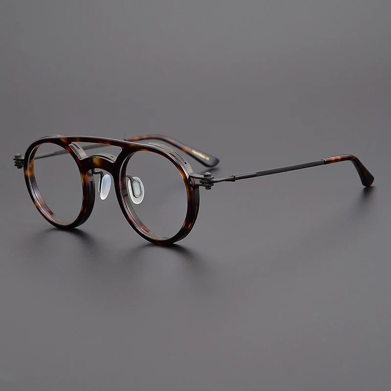 Black Mask Unisex Full Rim Round Double Bridge Acetate Titanium Eyeglasses Tv052 Full Rim Black Mask Tortoise  