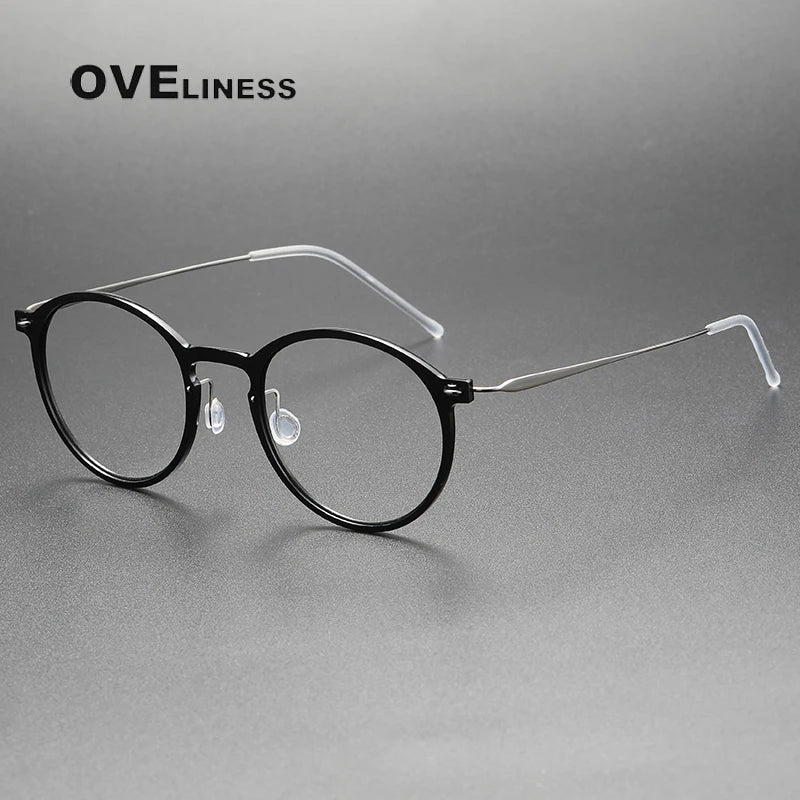 Oveliness Women's Full Rim Round Acetate Titanium Eyeglasses 326541