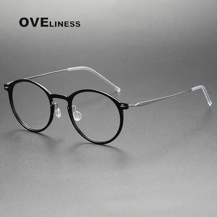 Oveliness Women's Full Rim Round Acetate Titanium Eyeglasses 326541