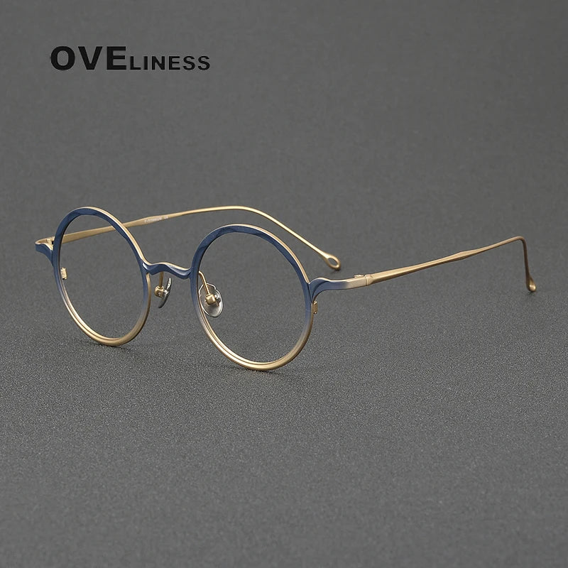 Oveliness Unisex Full Rim Round Titanium Eyeglasses 42611 Full Rim Oveliness blue gold