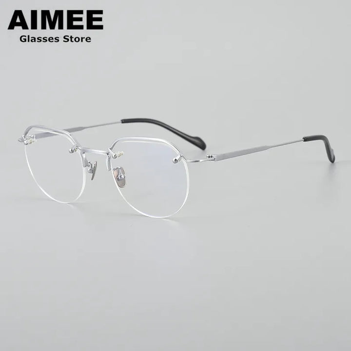 Aimee Unisex Semi Rim Flat Top Round Titanium Eyeglasses 2541 Semi Rim Aimee Silver  