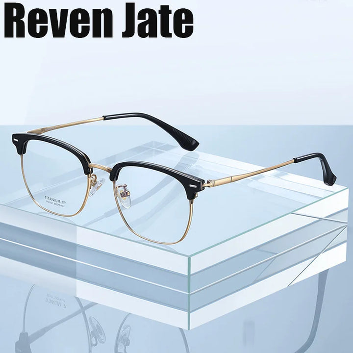 Reven Jate Unisex Full Rim Square Titanium Acetate Eyeglasses 51101 Full Rim Reven Jate