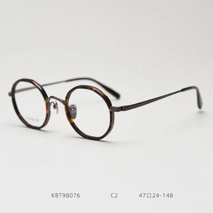 Xbora Women's Full Rim Polygon Round Acetate Titanium Eyeglasses 98076