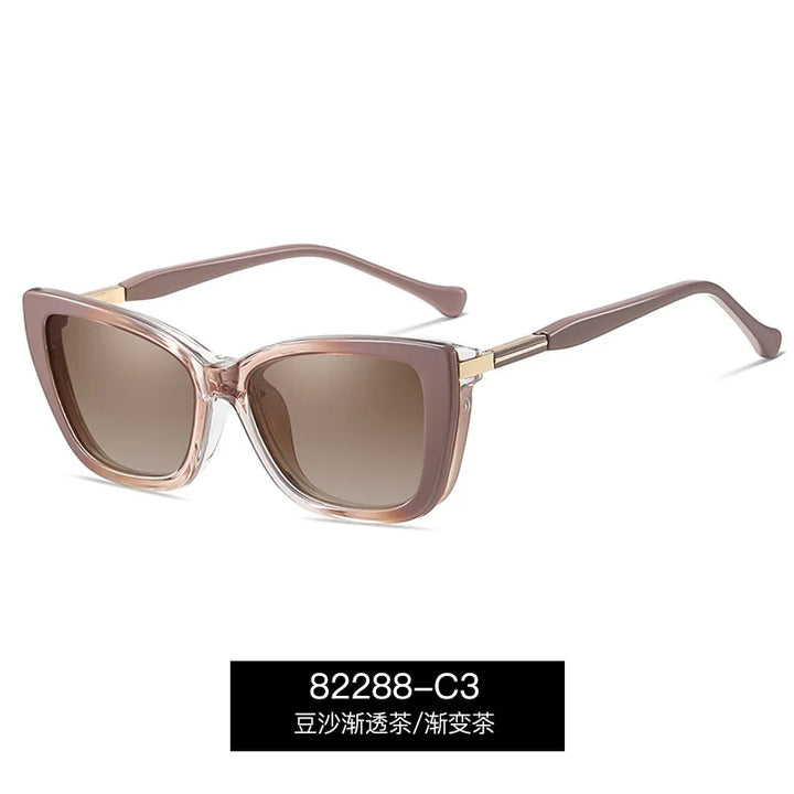 Reven Jate Women's Full Rim Square Tr 90 Alloy Eyeglasses Clip On Sunglasses 382288