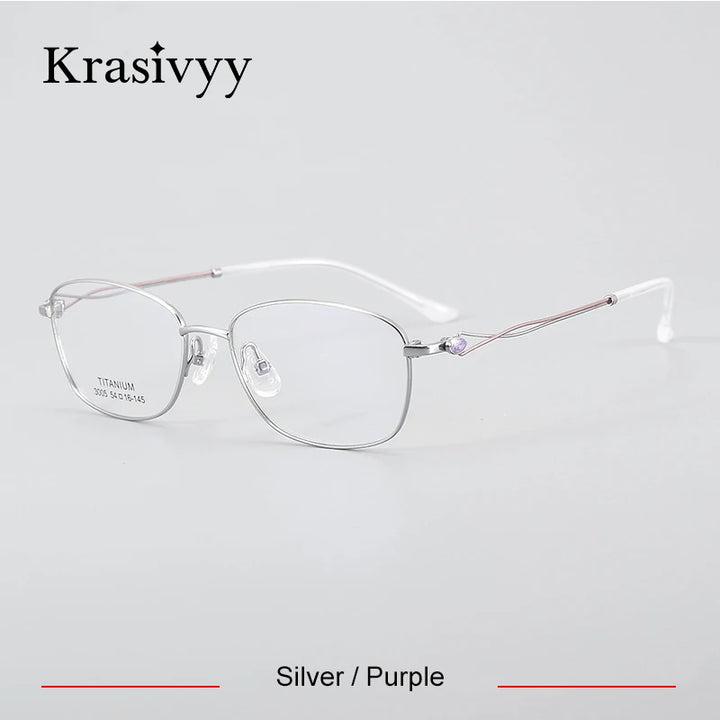 Krasivyy Women's Full Rim Oval SquareTitanium Eyeglasses 443005 Full Rim Krasivyy Silver Purple CN 