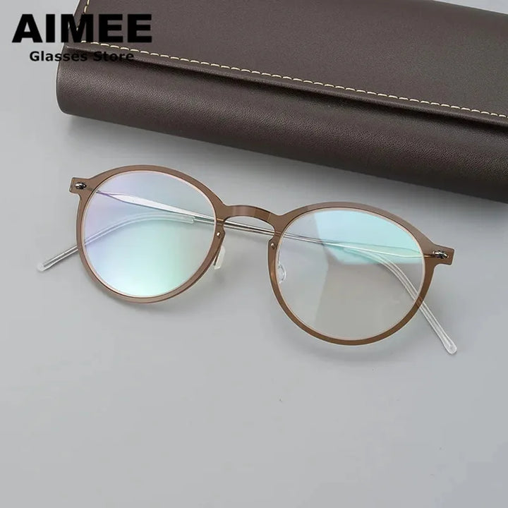 Aimee Unisex Full Rim Round Screwless Titanium Acetate Eyeglasses 6541 Full Rim Aimee 6541 Brown  