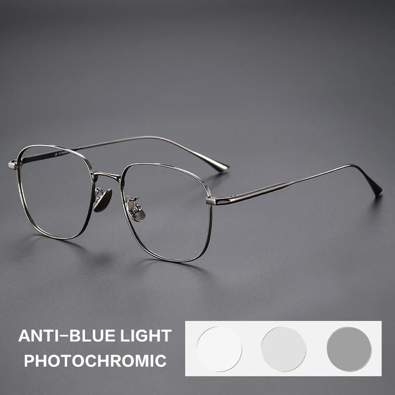 Gatenac Unisex Full Rim Polygon Titanium Photochromic Reading Glasses 531845