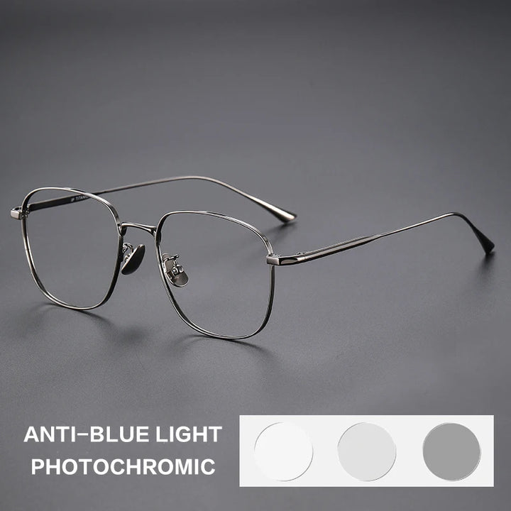 Gatenac Unisex Full Rim Polygon Titanium Photochromic Reading Glasses 531845