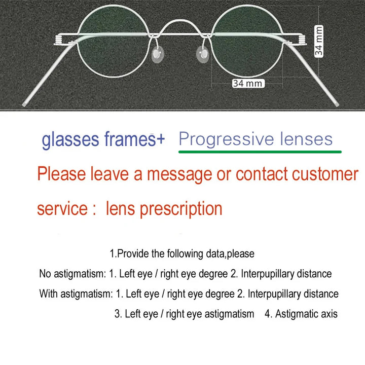 Yujo Unisex Full Rim Round Screwless Stainless Steel Eyeglasses 15032