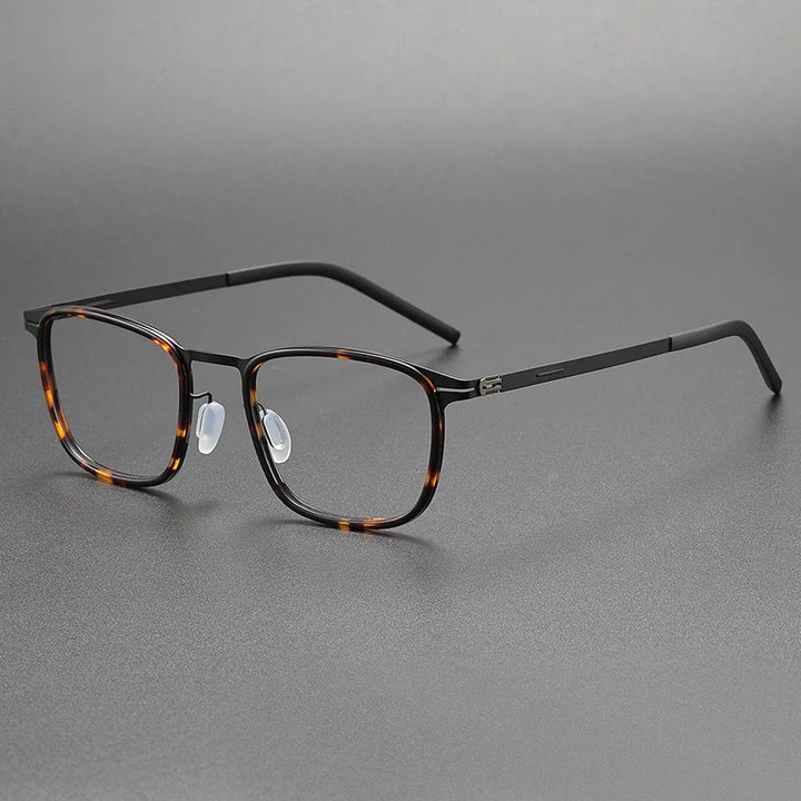 Black Mask Unisex Full Rim Square Stainless Steel Acetate Eyeglasses 1214 Full Rim Black Mask Tortoise-Black  