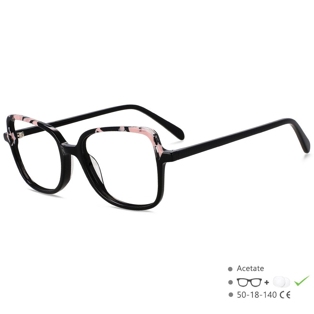 CCSpace Unisex Full Rim Square Cat Eye Acetate Titanium Eyeglasses 55908 Full Rim CCspace Black China 