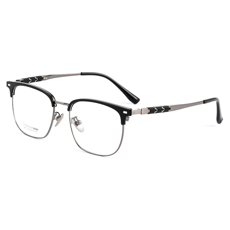 Handoer Women's Full Rim Square Titanium Acetate Eyeglasses 9019 Full Rim Handoer Black Gray  