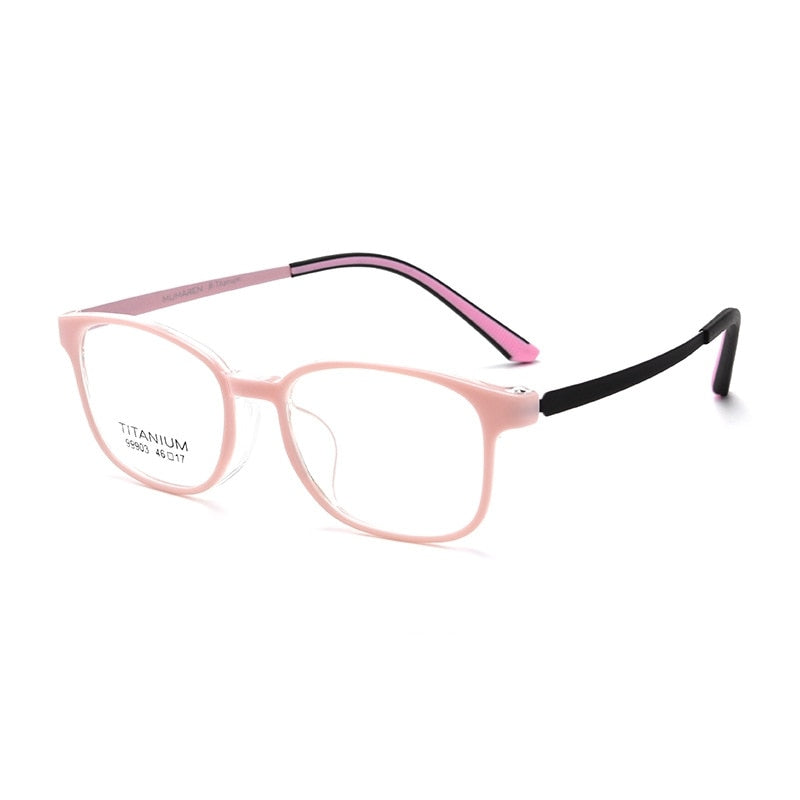 Yimaruili Unisex Youth Full Rim Square Tr 90 Titanium Eyeglasses 99903t Full Rim Yimaruili Eyeglasses Transparent Pink  