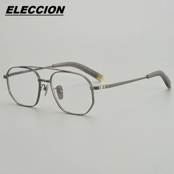 Eleccion Men's Full Rim Polygon Double Bridge Titanium Eyeglasses 7518 Full Rim Eleccion Gray CHINA