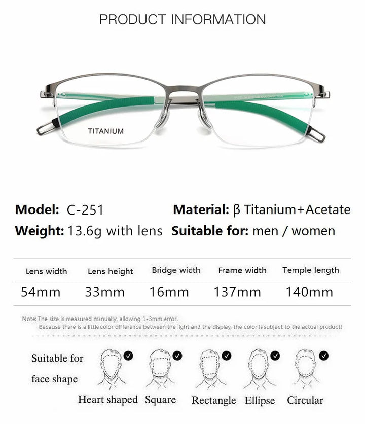 Aimee Unisex Semi Rim Square Screwless Titanium Eyeglasses 25119 Semi Rim Aimee   