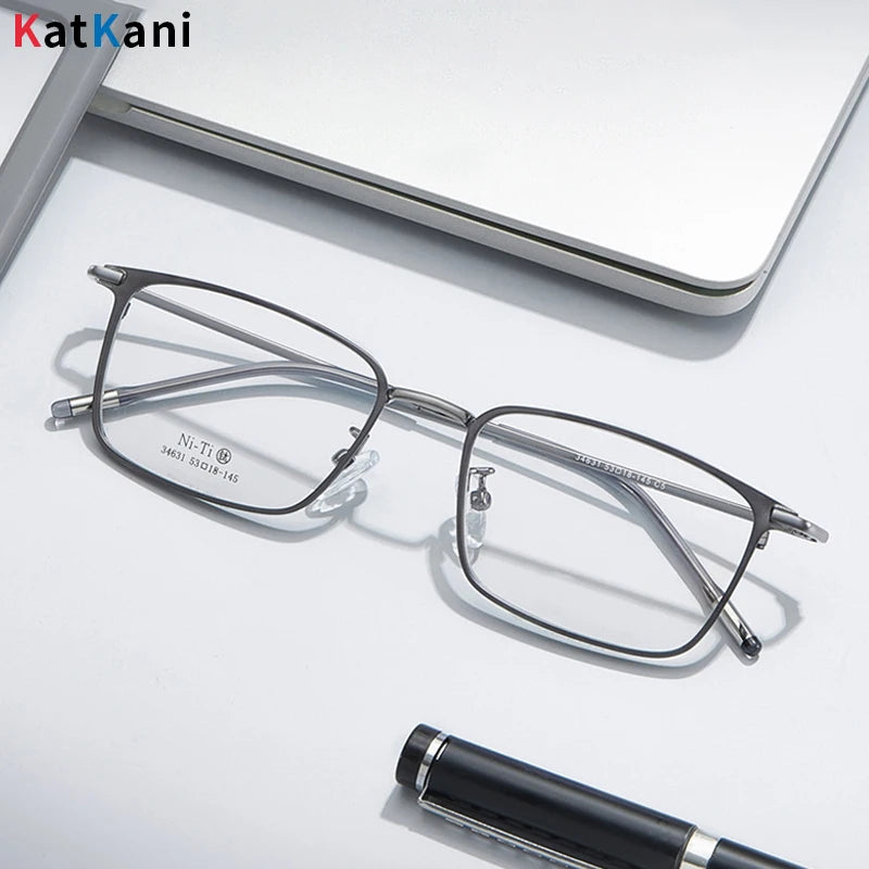 KatKani Unisex Full Rim Big Square Titanium Alloy Eyeglasses 34631 Full Rim KatKani Eyeglasses   