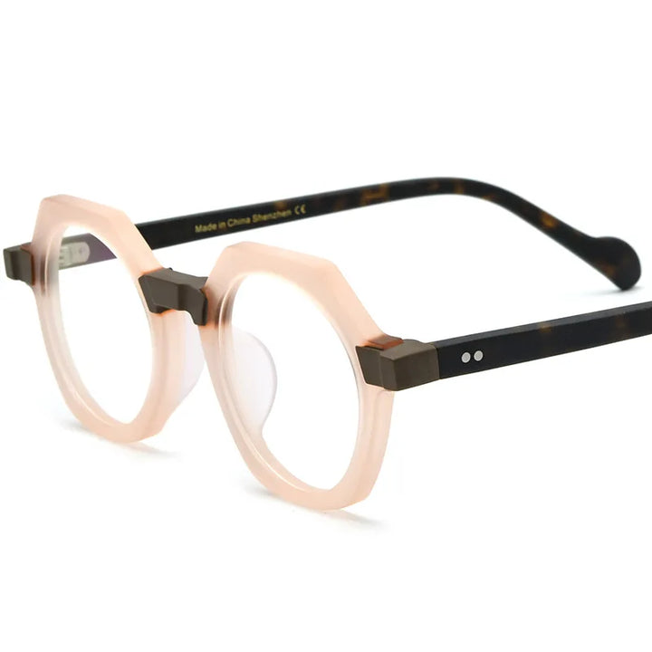 Cubojue Unisex Full Rim Flat Top Polygon Acetate Reading Glasses 4440 Reading Glasses Cubojue +400 pink black 