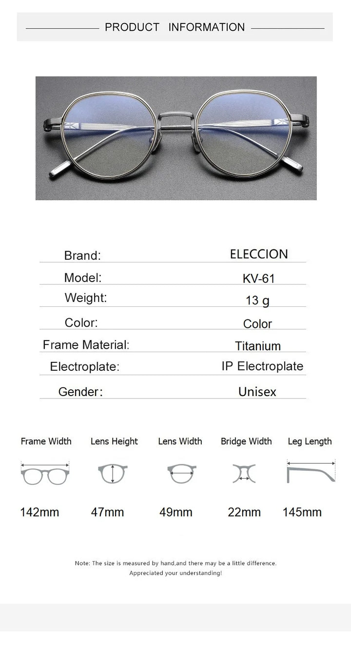 Eleccion Unisex Full Rim Flat Top Round Titanium Eyeglasses 41161