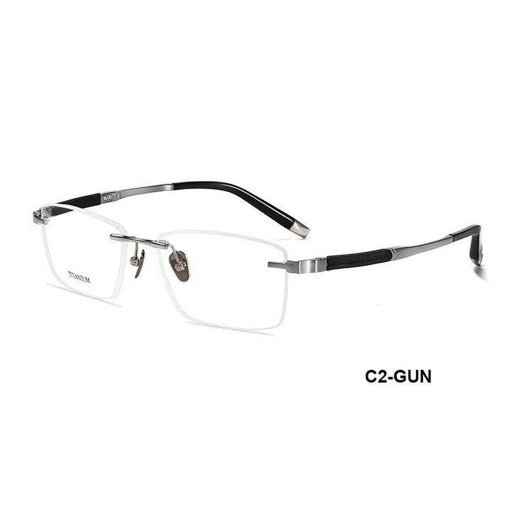 Summer Flower Men's Rimless Square Titanium Eyeglasses 90589