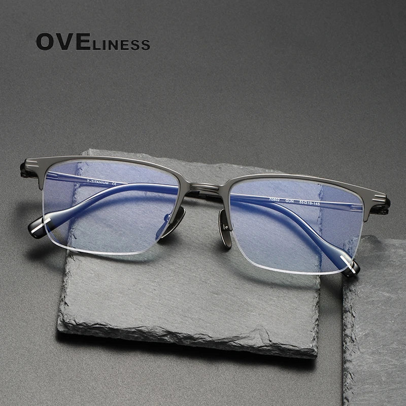 Oveliness Unisex Semi Rim Square Titanium Acetate Eyeglasses 70802 Full Rim Oveliness   