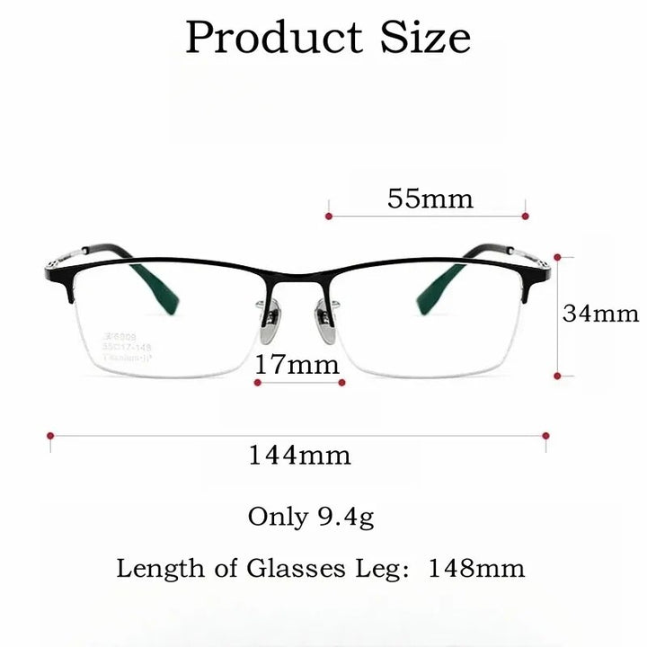 Yimaruili Men's Semi Rim Square Titanium Eyeglasses Bv6009b Semi Rim Yimaruili Eyeglasses   