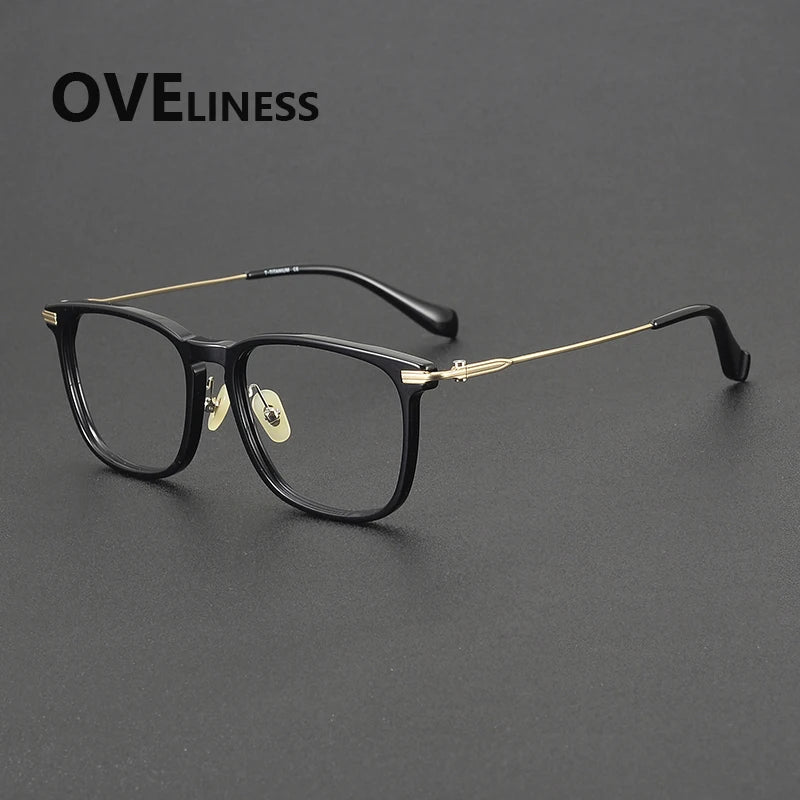 Oveliness Unisex Full Rim Big Square Acetate Titanium Eyeglasses 90003