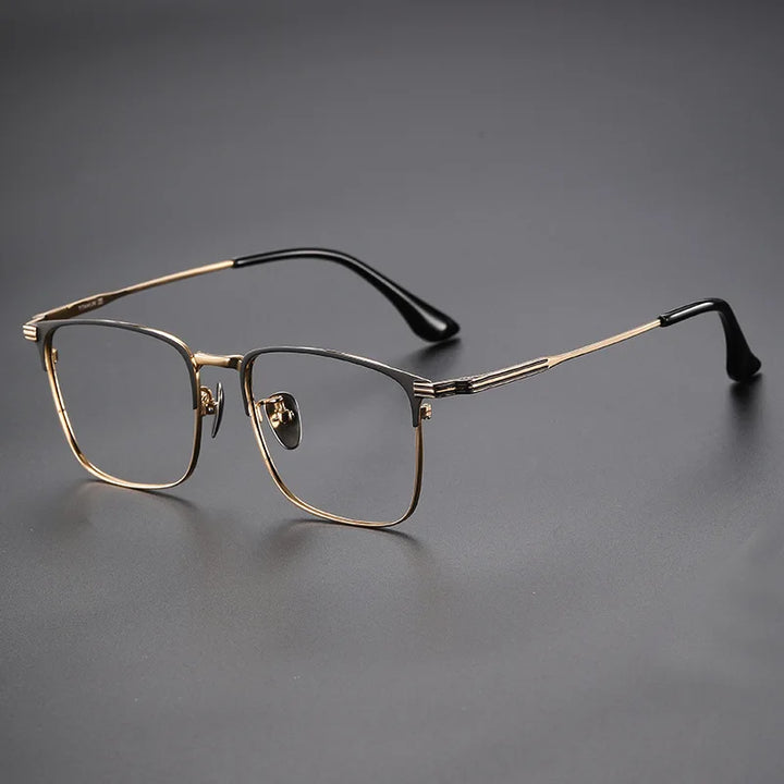 KatKani Men's Full Rim Big Square  Titanium Eyeglasses 6606 Full Rim KatKani Eyeglasses Black Gold  