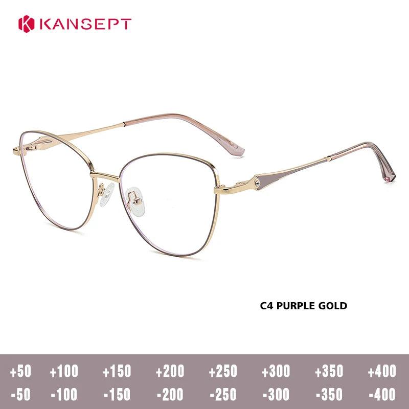 Kansept Women's Full Rim Round Cat Eye Alloy Reading Glasses 556986