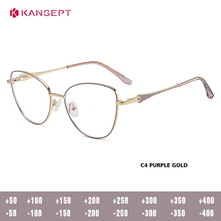 Kansept Women's Full Rim Round Cat Eye Alloy Reading Glasses 556986