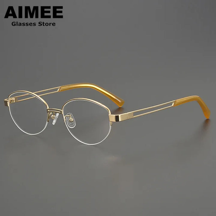 Aimee Unisex Semi Rim Big Oval Round Titanium Eyeglasses 369136