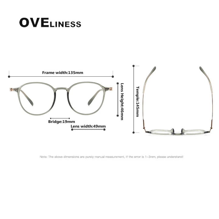 Oveliness Women's Full Rim Round Titanium Ultem Eyeglasses 8672 Full Rim Oveliness   