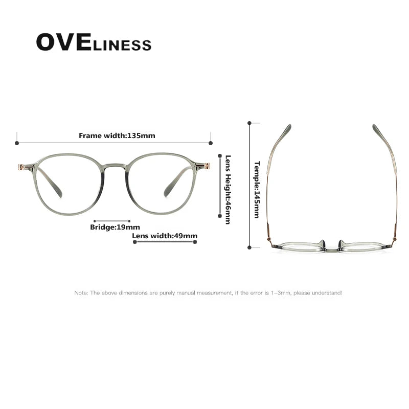 Oveliness Women's Full Rim Oval Square Acetate Titanium Eyeglasses 8672 Full Rim Oveliness   