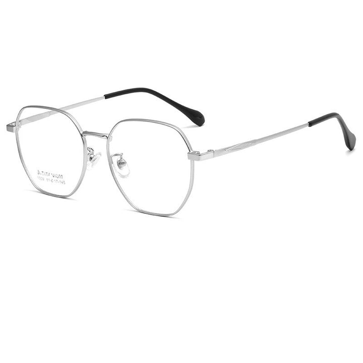 KatKani Unisex Full Rim Polygonal Titanium Alloy Eyeglasses 1009Th Full Rim KatKani Eyeglasses Silver  