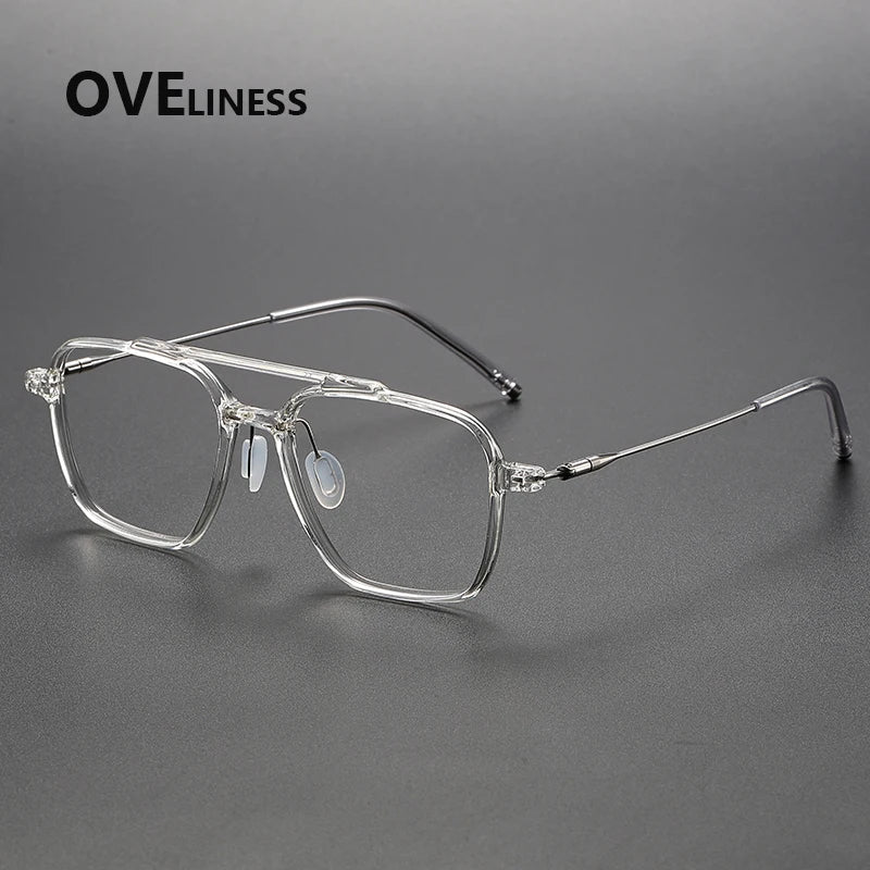 Oveliness Unisex Full Rim Square Double Bridge Acetate Titanium Eyeglasses 88658