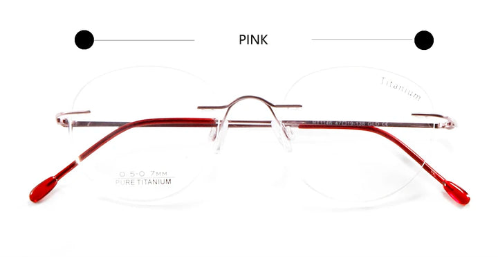 Esnbie Unisex Rimless Oval Round Titanium Eyeglasses 11461 Rimless Esnbie PINK  