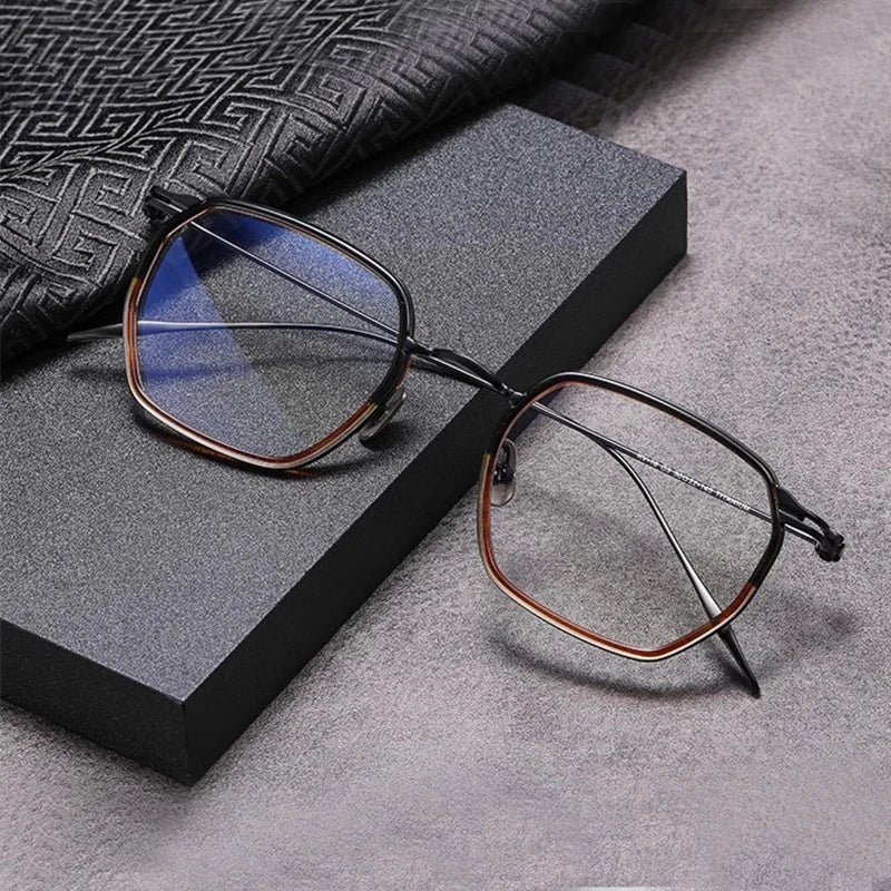 Black Mask Unisex Full Rim Square Titanium Acetate Eyeglasses 49216 Full Rim Black Mask Black-Tawny