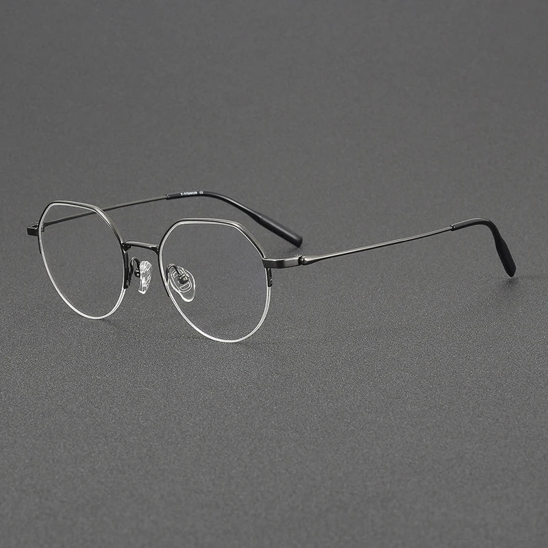 Black Mask Unisex Semi Rim Flat Top Round Titanium Eyeglasses 81035 Semi Rim Black Mask Gun Gray  