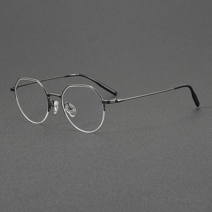 Black Mask Unisex Semi Rim Flat Top Round Titanium Eyeglasses 81035 Semi Rim Black Mask Gun Gray  