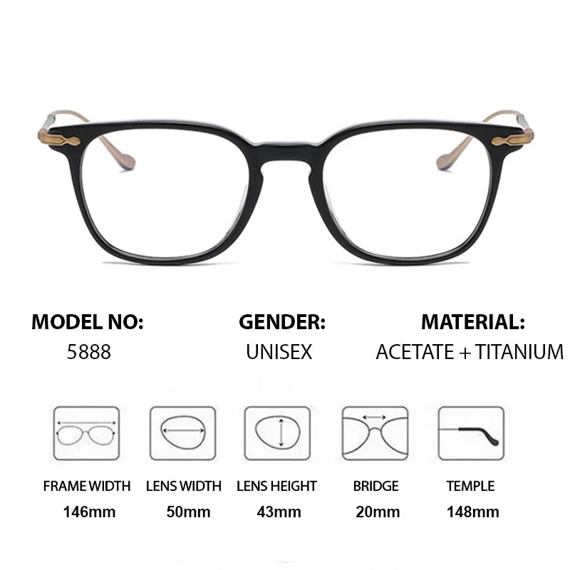 Chashma Ottica Unisex Full Rim Square Acetate Titanium Eyeglasses 695888