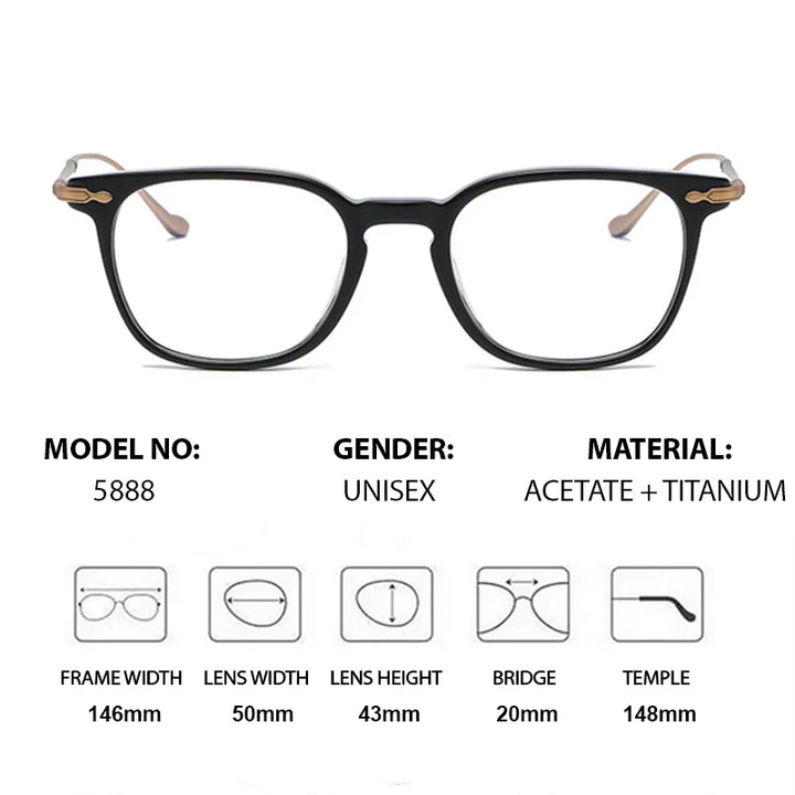 Chashma Ottica Unisex Full Rim Square Acetate Titanium Eyeglasses 695888