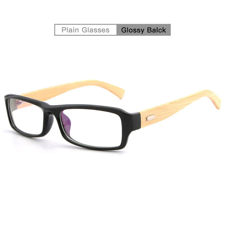 Hdcrafter Unisex Full Rim Square Bamboo Wood Eyeglasses 6811 Full Rim Hdcrafter Eyeglasses Glossy Black  