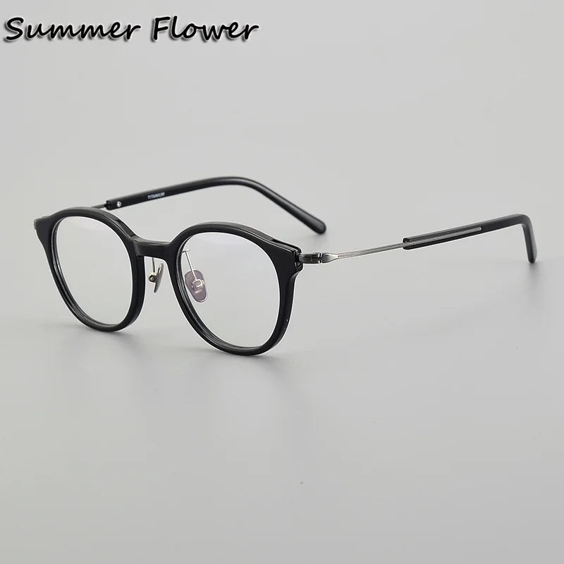 Summer Flower Unisex Full Rim Round Acetate Titanium Eyeglasses 611013