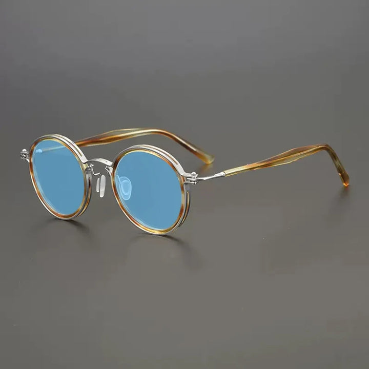 Gatenac Unisex Full Rim Round Polarized Acetate Titanium Sunglasses Mo10  FuzWeb  Flax Blue  