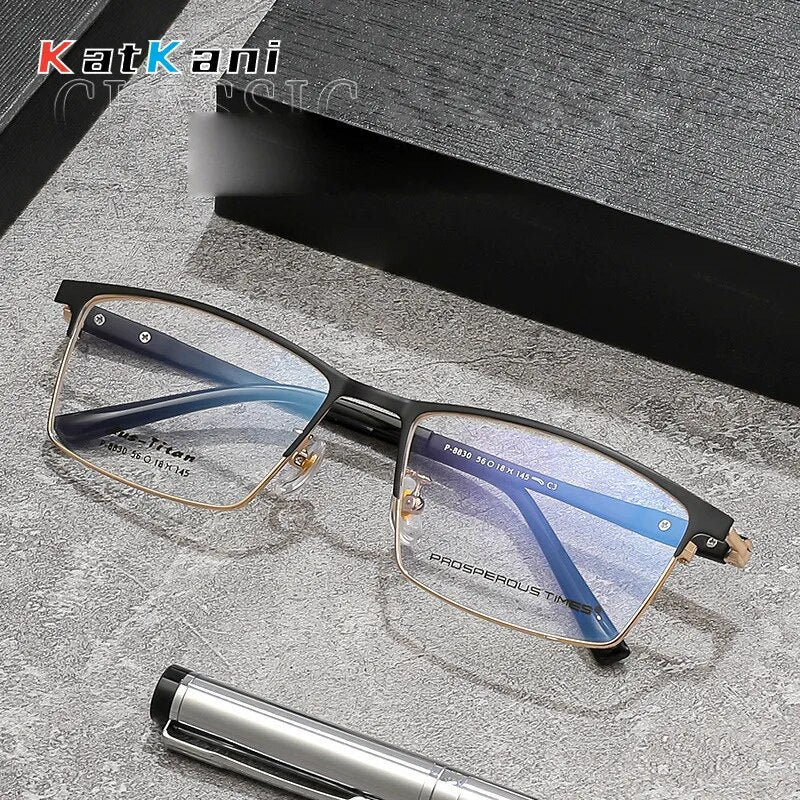 KatKani Men's Semi Rim Large Square Alloy Eyeglasses 8830 Semi Rim KatKani Eyeglasses   